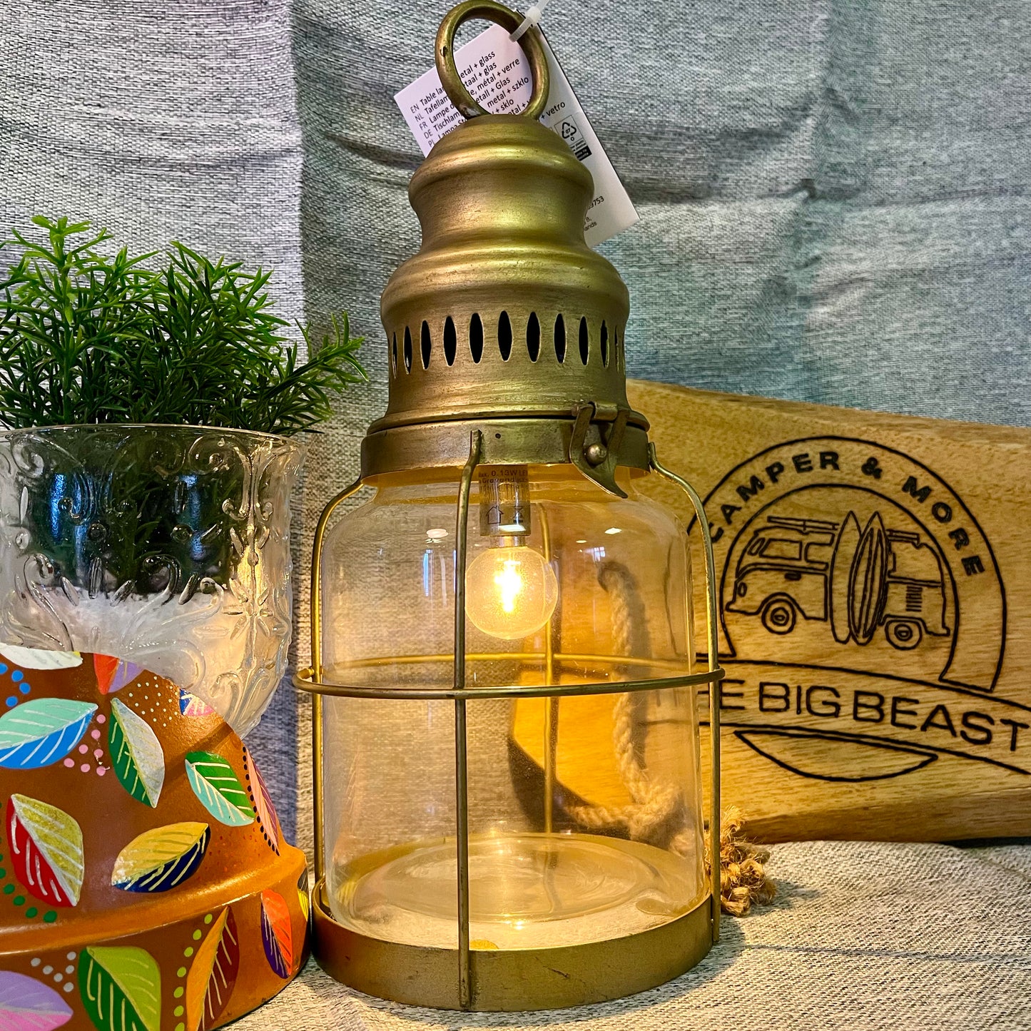 Glaslaterne Metall LED