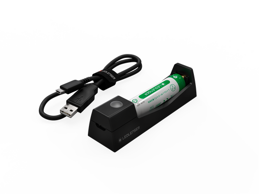 LEDLENSER Zubehör - Ladestation und 14500 Li-Ion Akkus für MH Serie
