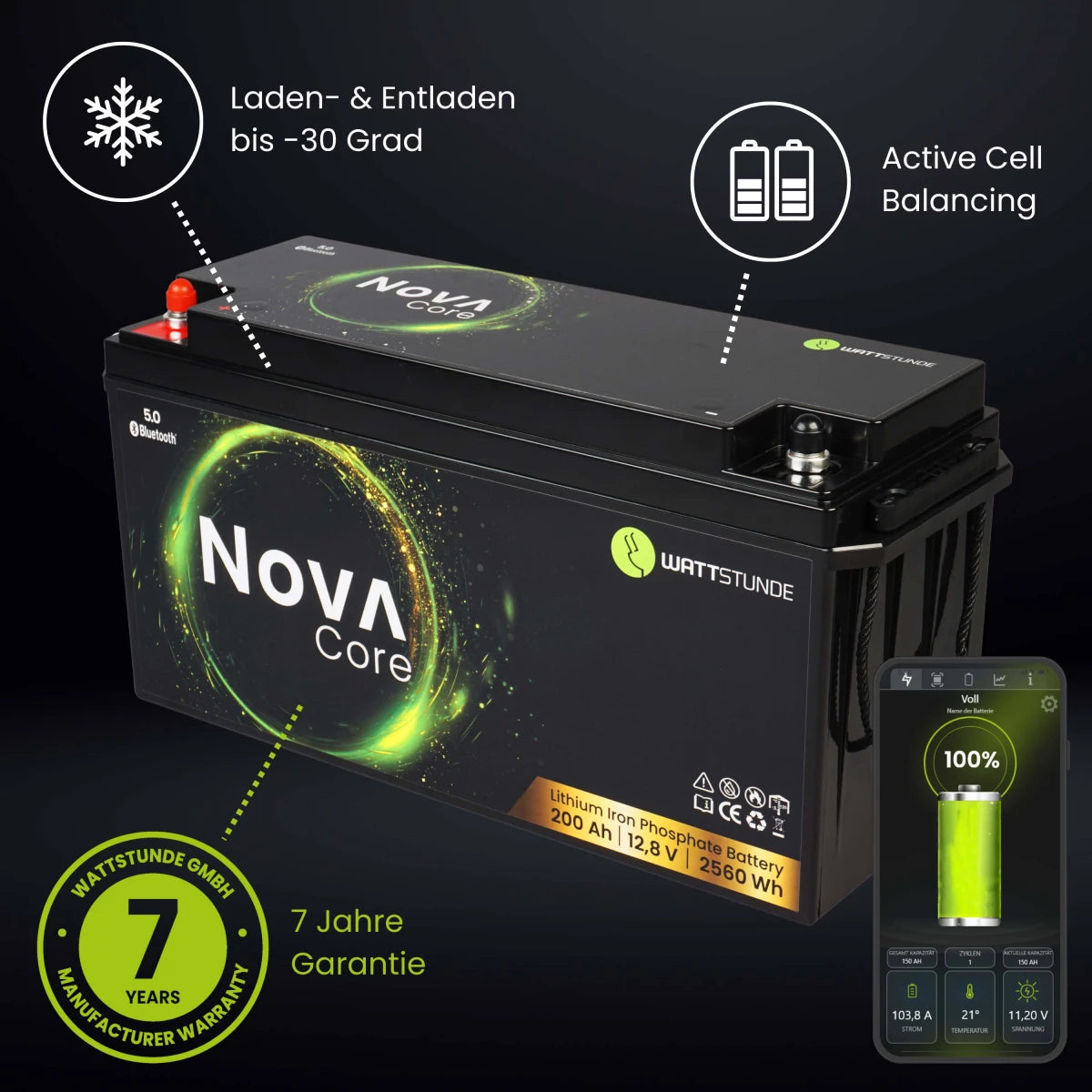 WATTSTUNDE® NOVA Core 200Ah Batterie LiFePO4 (bis -30°C)